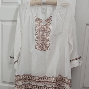 Chico's White Tunic with Brown Embroidery